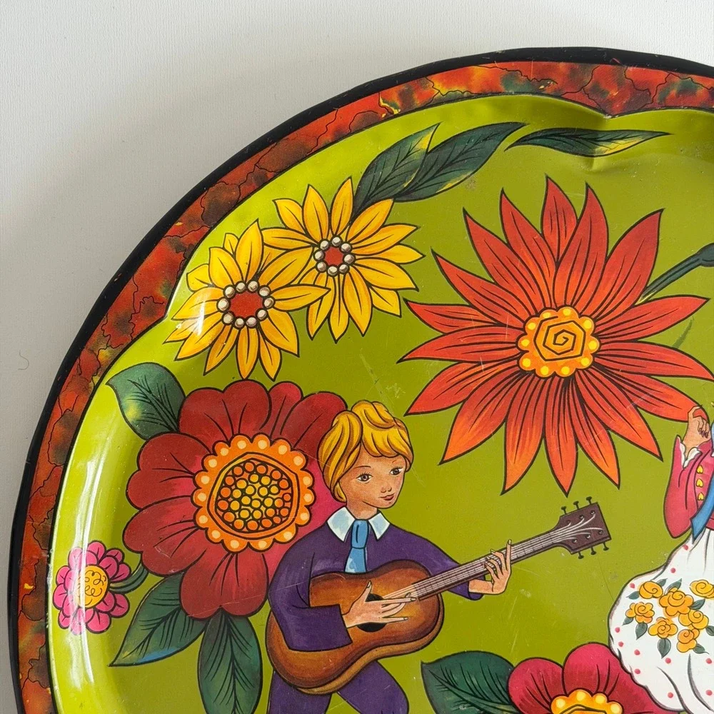 Vintage‎ Folk Art Daher Tin Serving Tray Floral 
